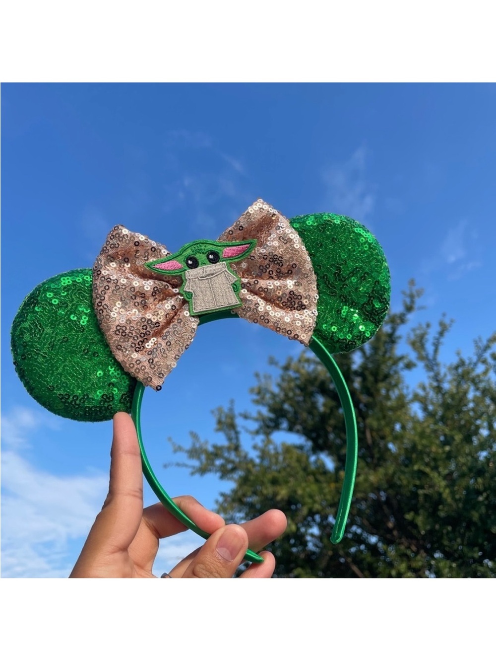 Mickey Ears Green Sequin with Baby Yoda Star Wars